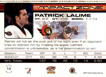 2001-02 Pacific - Impact Zone #14 Patrick Lalime Back