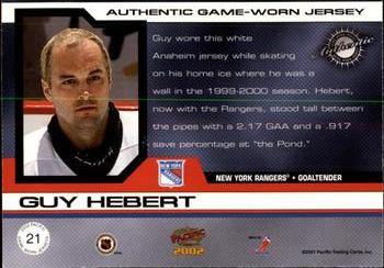 2001-02 Pacific - Jerseys #21 Guy Hebert Back