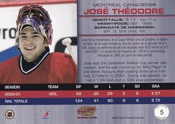 2001 Pacific Montreal Collector's International (October 2001) #5 Jose Theodore  Back