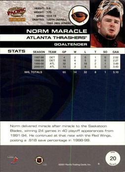 2001-02 Pacific - Premiere Date #20 Norm Maracle Back