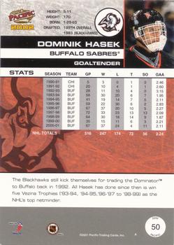 2001-02 Pacific - Premiere Date #50 Dominik Hasek Back