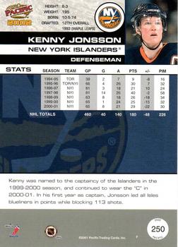 2001-02 Pacific - Premiere Date #250 Kenny Jonsson Back