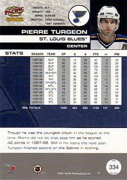 2001-02 Pacific - Premiere Date #334 Pierre Turgeon Back