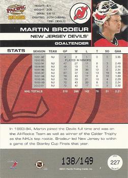 2001-02 Pacific - Retail LTD #227 Martin Brodeur Back
