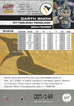 2001-02 Pacific - Retail LTD #317 Garth Snow Back
