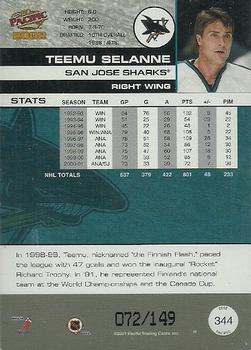 2001-02 Pacific - Retail LTD #344 Teemu Selanne Back