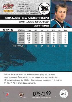 2001-02 Pacific - Retail LTD #347 Niklas Sundstrom Back