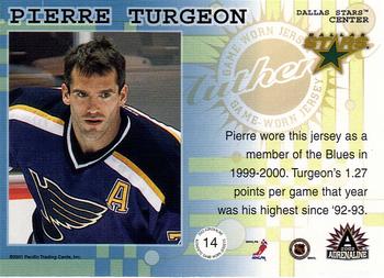 2001-02 Pacific Adrenaline - Game-Worn Jerseys #14 Pierre Turgeon Back