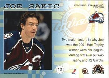 2001-02 Pacific Adrenaline - Game-Worn Jerseys #10 Joe Sakic Back
