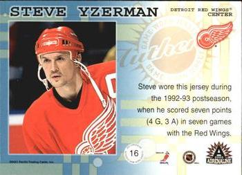 2001-02 Pacific Adrenaline - Game-Worn Jerseys #16 Steve Yzerman Back