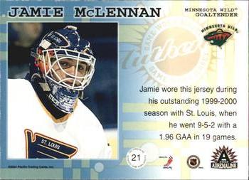 2001-02 Pacific Adrenaline - Game-Worn Jerseys #21 Jamie McLennan Back