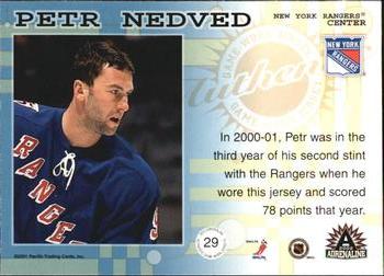 2001-02 Pacific Adrenaline - Game-Worn Jerseys #29 Petr Nedved Back