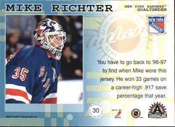 2001-02 Pacific Adrenaline - Game-Worn Jerseys #30 Mike Richter Back