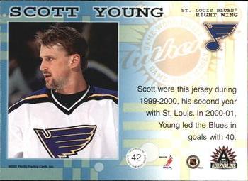 2001-02 Pacific Adrenaline - Game-Worn Jerseys #42 Scott Young Back