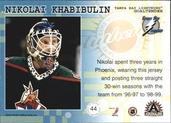 2001-02 Pacific Adrenaline - Game-Worn Jerseys #44 Nikolai Khabibulin Back