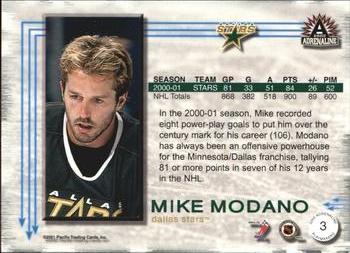 2001-02 Pacific Adrenaline - Playmakers #3 Mike Modano Back