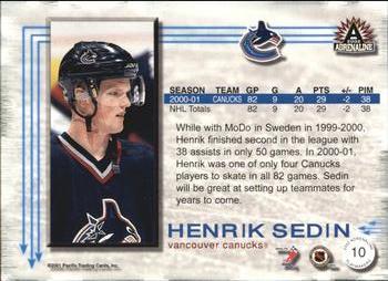 2001-02 Pacific Adrenaline - Playmakers #10 Henrik Sedin Back