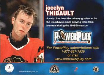 2001-02 Pacific Adrenaline - PowerPlay #8 Jocelyn Thibault Back