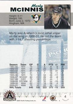 2001-02 Pacific Adrenaline - Retail #4 Marty McInnis Back