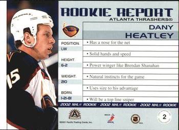 2001-02 Pacific Adrenaline - Rookie Report #2 Dany Heatley Back
