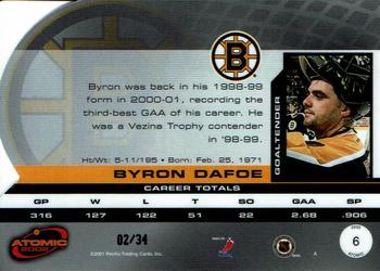 2001-02 Pacific Atomic - Blue #6 Byron Dafoe Back