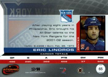 2001-02 Pacific Atomic - Blue #65 Eric Lindros Back