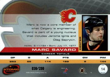 2001-02 Pacific Atomic - Gold #14 Marc Savard Back
