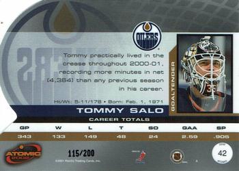 2001-02 Pacific Atomic - Gold #42 Tommy Salo Back