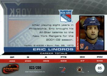 2001-02 Pacific Atomic - Gold #65 Eric Lindros Back
