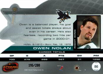 2001-02 Pacific Atomic - Gold #86 Owen Nolan Back