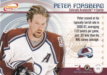 2001-02 Pacific Atomic - Jerseys #11 Peter Forsberg Back