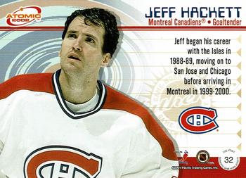 2001-02 Pacific Atomic - Jerseys #32 Jeff Hackett Back