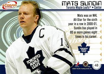 2001-02 Pacific Atomic - Patches #48 Mats Sundin Back