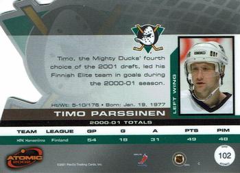2001-02 Pacific Atomic - Premiere Date #102 Timo Parssinen Back