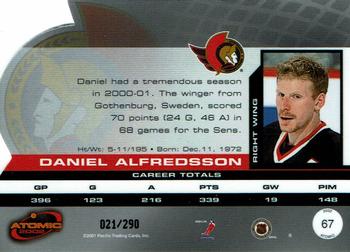 2001-02 Pacific Atomic - Red #67 Daniel Alfredsson Back