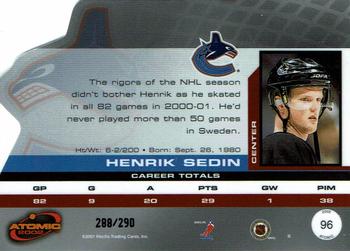 2001-02 Pacific Atomic - Red #96 Henrik Sedin Back