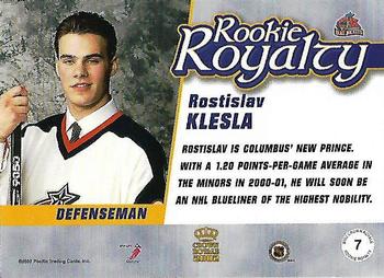 2001-02 Pacific Crown Royale - Rookie Royalty #7 Rostislav Klesla Back
