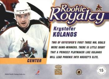 2001-02 Pacific Crown Royale - Rookie Royalty #15 Krystofer Kolanos Back