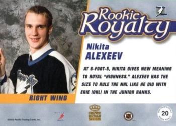 2001-02 Pacific Crown Royale - Rookie Royalty #20 Nikita Alexeev Back