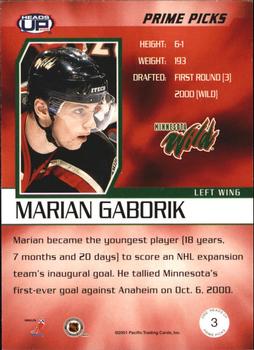 2001-02 Pacific Heads Up - Prime Picks #3 Marian Gaborik Back