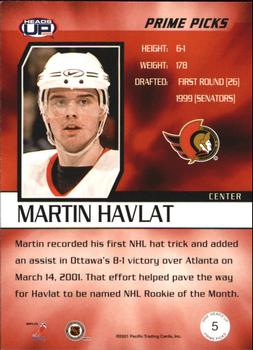 2001-02 Pacific Heads Up - Prime Picks #5 Martin Havlat Back