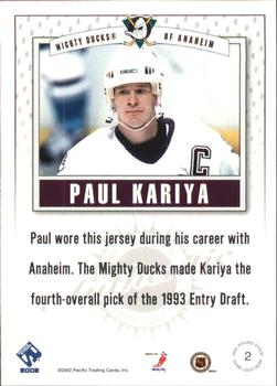 2001-02 Pacific Private Stock - Game Gear #2 Paul Kariya Back