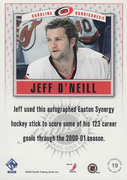 2001-02 Pacific Private Stock - Game Gear #19 Jeff O'Neill Back