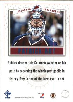 2001-02 Pacific Private Stock - Game Gear #30 Patrick Roy Back