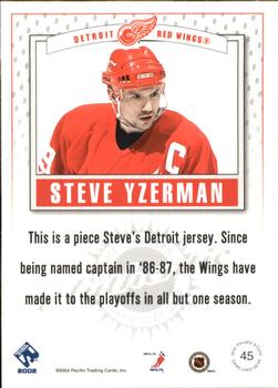 2001-02 Pacific Private Stock - Game Gear #45 Steve Yzerman Back