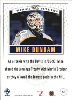 2001-02 Pacific Private Stock - Game Gear #56 Mike Dunham Back