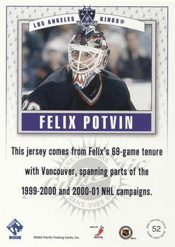 2001-02 Pacific Private Stock - Game Gear Patches #52 Felix Potvin Back