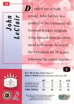 1993-94 Upper Deck - SP #79 John LeClair Back