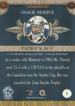 2001-02 Pacific Private Stock - Reserve #G2 Patrick Roy Back