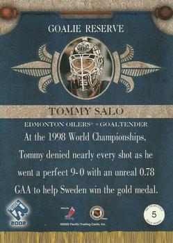 2001-02 Pacific Private Stock - Reserve #G5 Tommy Salo Back
